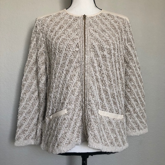 Ann Taylor Sweater Blazer Zipper Front Zip Up Pockets Cream Women's Size L NWT - Picture 1 of 4